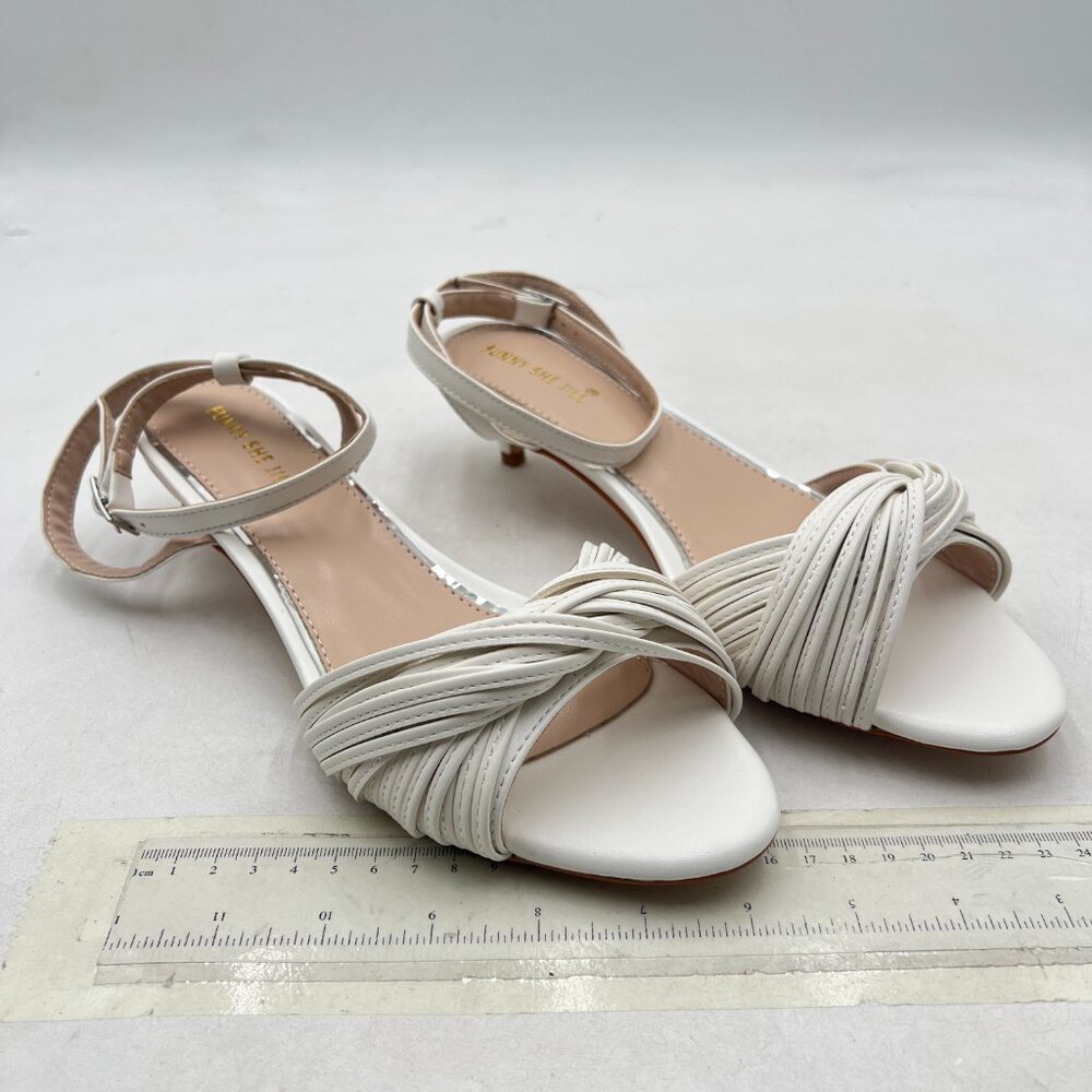 Fsj White Basic Open Toe Sandals Kitten Heels Ank… - image 1